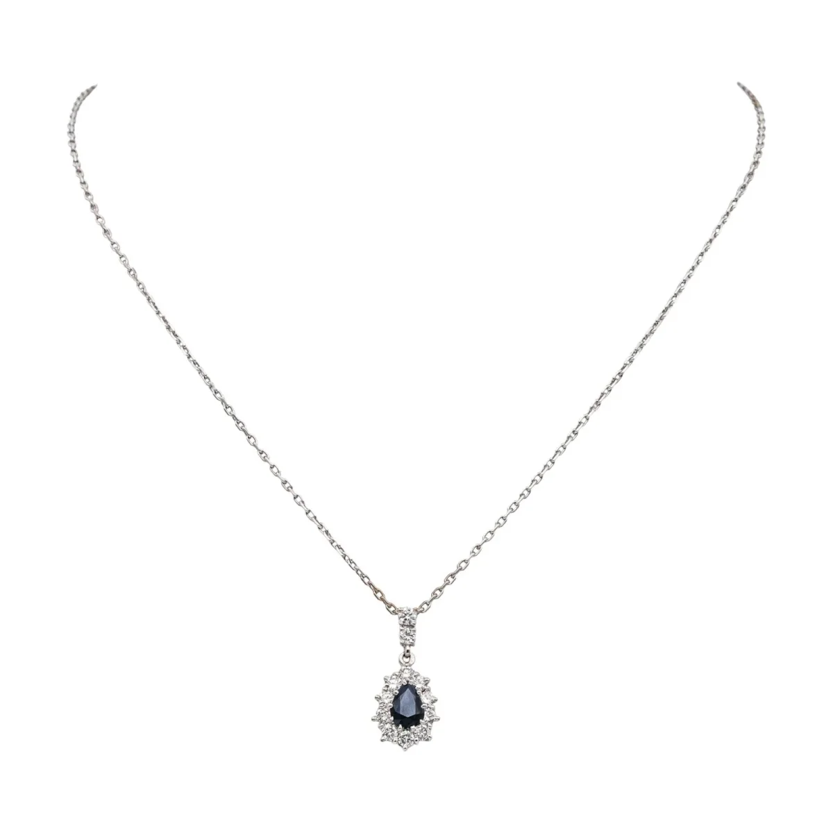 Collier Pendentif Or blanc Saphir, Diamant – Image 5