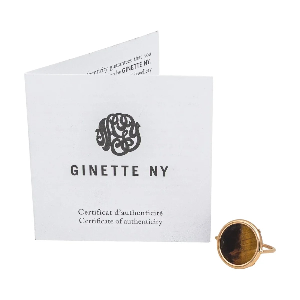 Ginette ny Bague Ever tiger eye disc ring Or rose Œil de tigre – Image 4