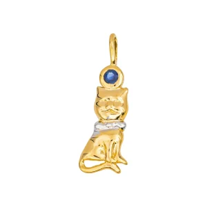 Pendentif Chat Or jaune, Or blanc Saphir