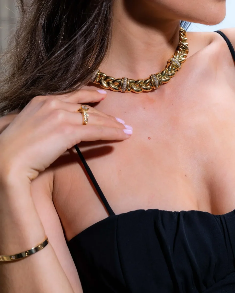 O.j. perrin Collier Ras de cou Tressé Or jaune Diamant – Image 3