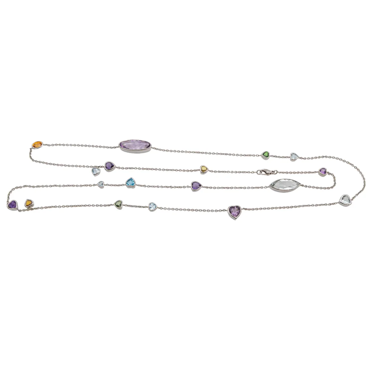 Collier Sautoir Or blanc Saphir, Améthyste, Aigue marine – Image 4