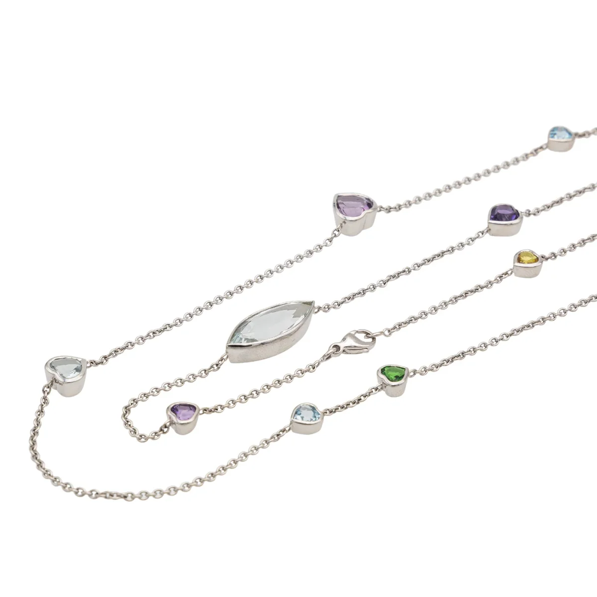 Collier Sautoir Or blanc Saphir, Améthyste, Aigue marine – Image 5