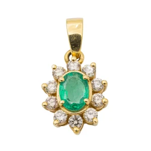 Pendentif Fleur Or jaune Emeraude, Diamant