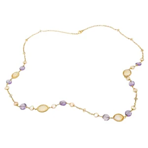 Collier Sautoir Or jaune Citrine, Améthyste, Perle