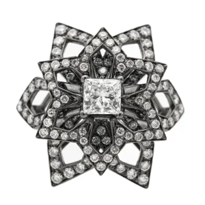 Bague Fleur Or noir Diamant