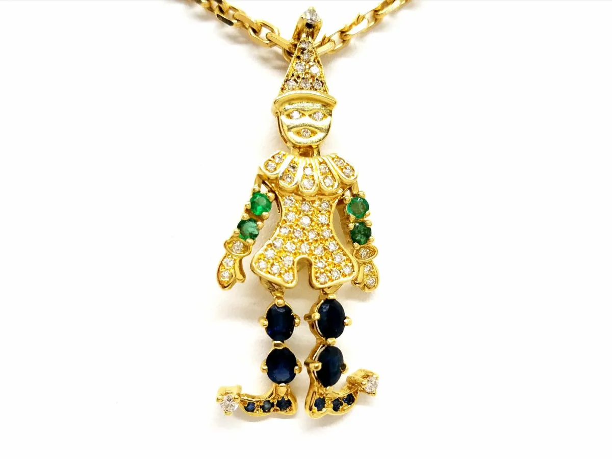 Collier Chaîne + pendentif Or jaune Saphir, Diamant, Emeraude – Image 2