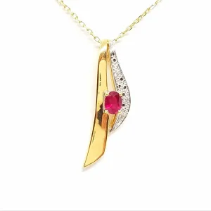 Collier Chaîne + pendentif Or jaune, Or blanc Rubis, Diamant