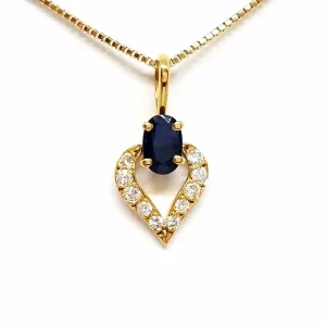 Collier Chaîne + pendentif Or jaune Saphir, Diamant