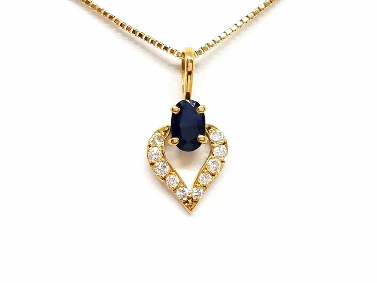 Collier Chaîne + pendentif Or jaune Saphir, Diamant – Image 2