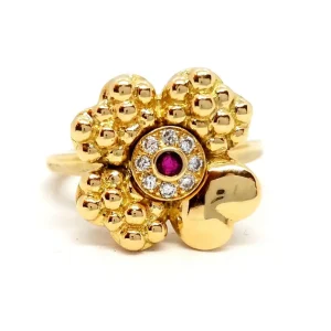 Fred Bague Coeur  Or jaune Diamant, Rubis
