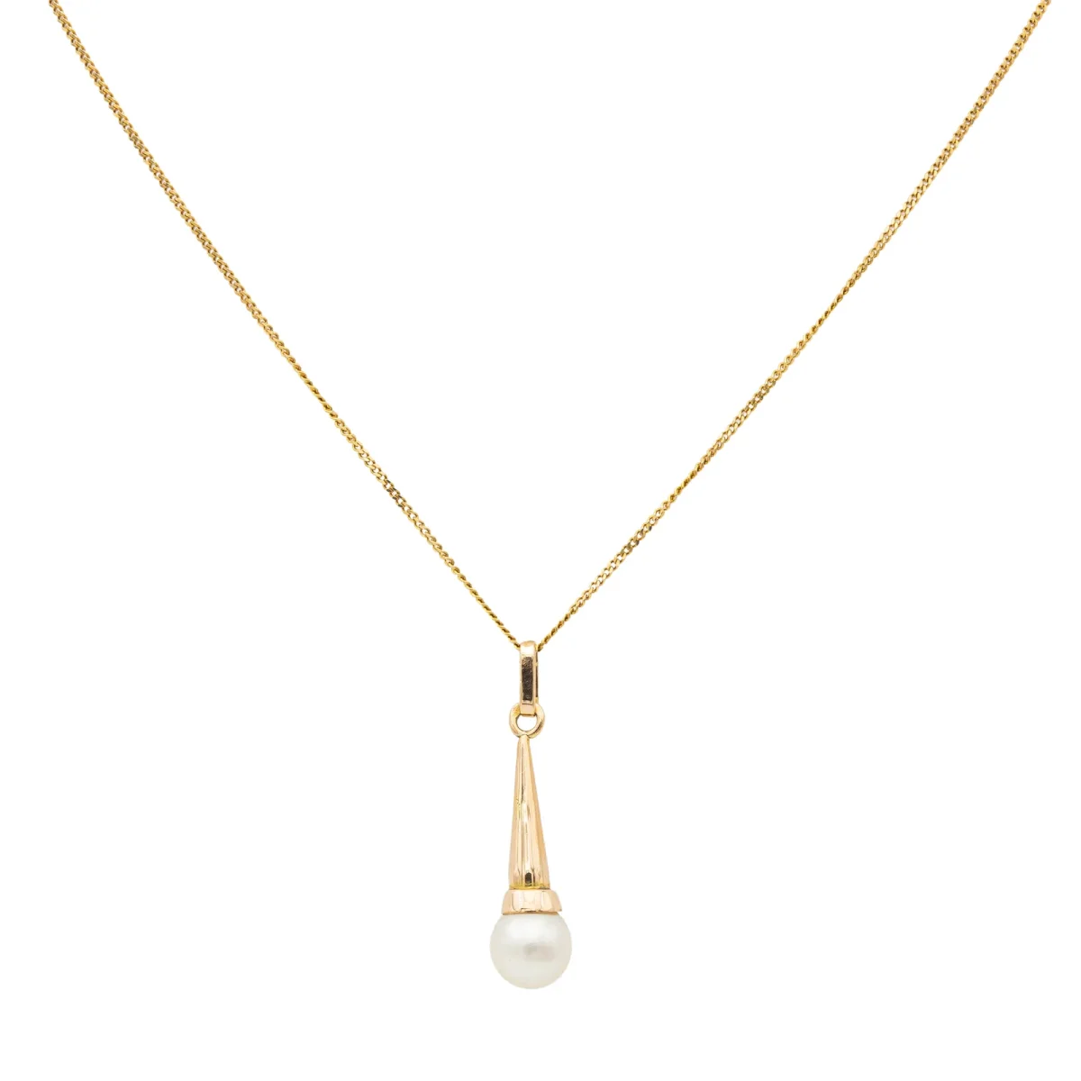 Collier Chaîne + pendentif Or jaune Perle – Image 2