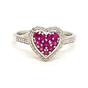 Bague Coeur Or blanc Rubis, Diamant