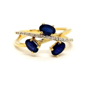 Bague Or jaune Saphir, Diamant