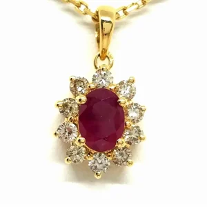 Collier Chaîne + pendentif Or jaune Rubis, Diamant