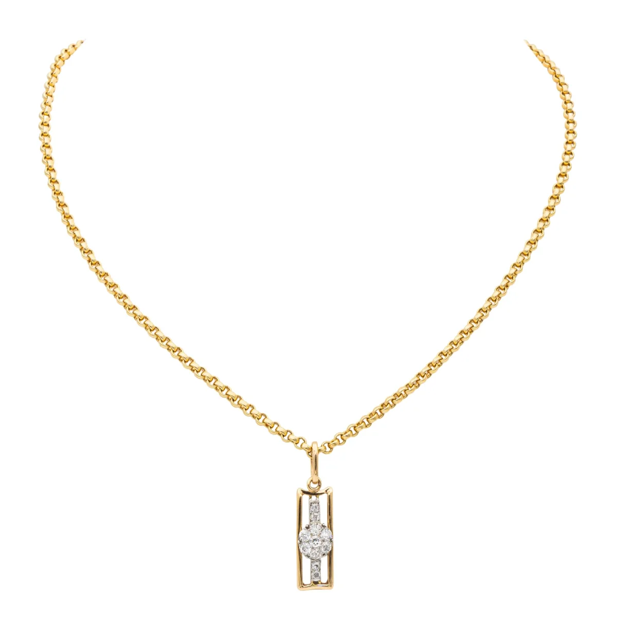 Collier Chaîne + pendentif Or jaune, Or blanc Diamant